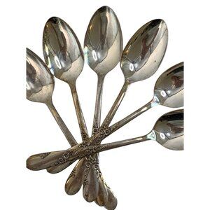 Bridal Wreath Vintage 50s Oneida Silver Plate Floral Pattern Teaspoons Set Of 6